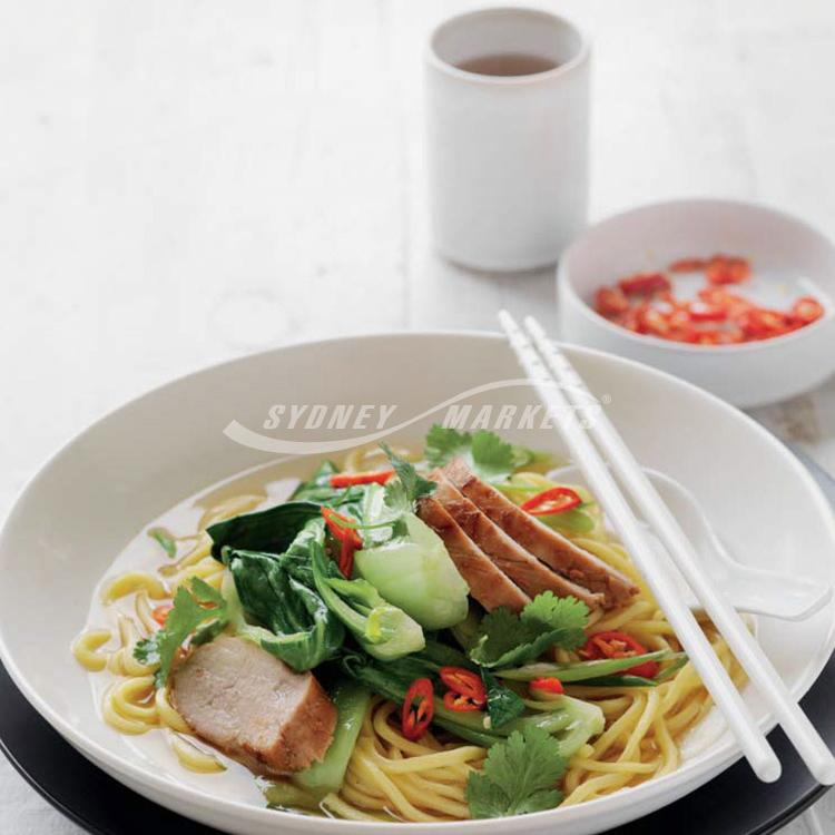 Baby bok choy & roast pork in five-spice broth