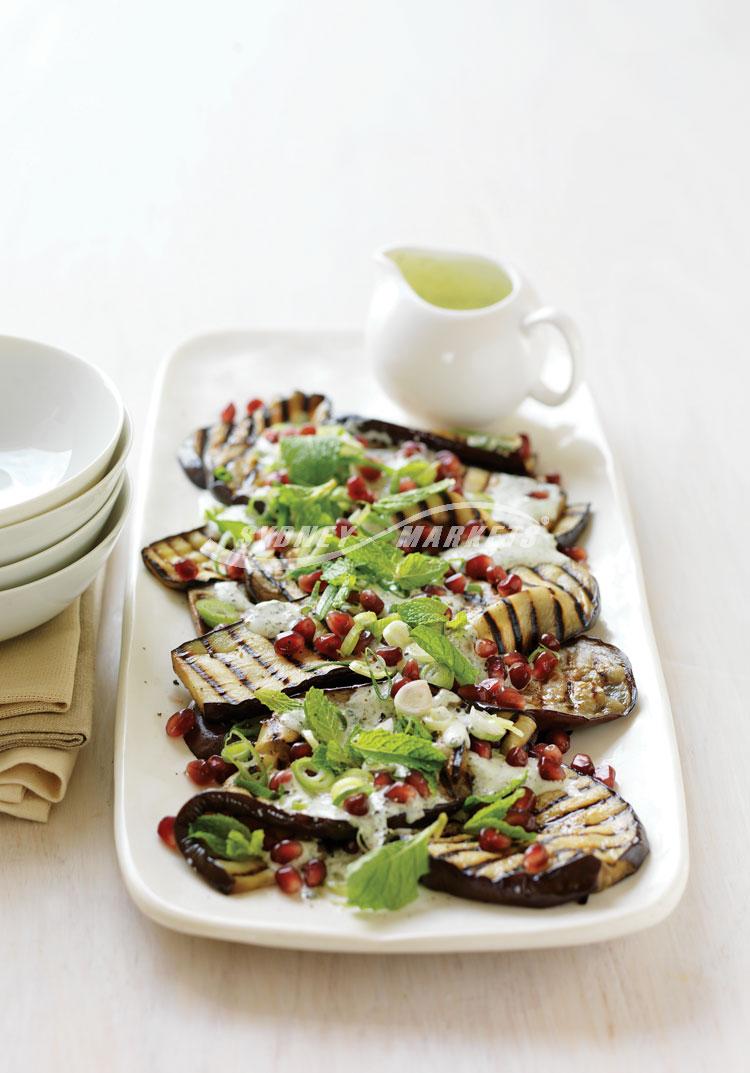 BBQ eggplant with minted yoghurt & pomegranate