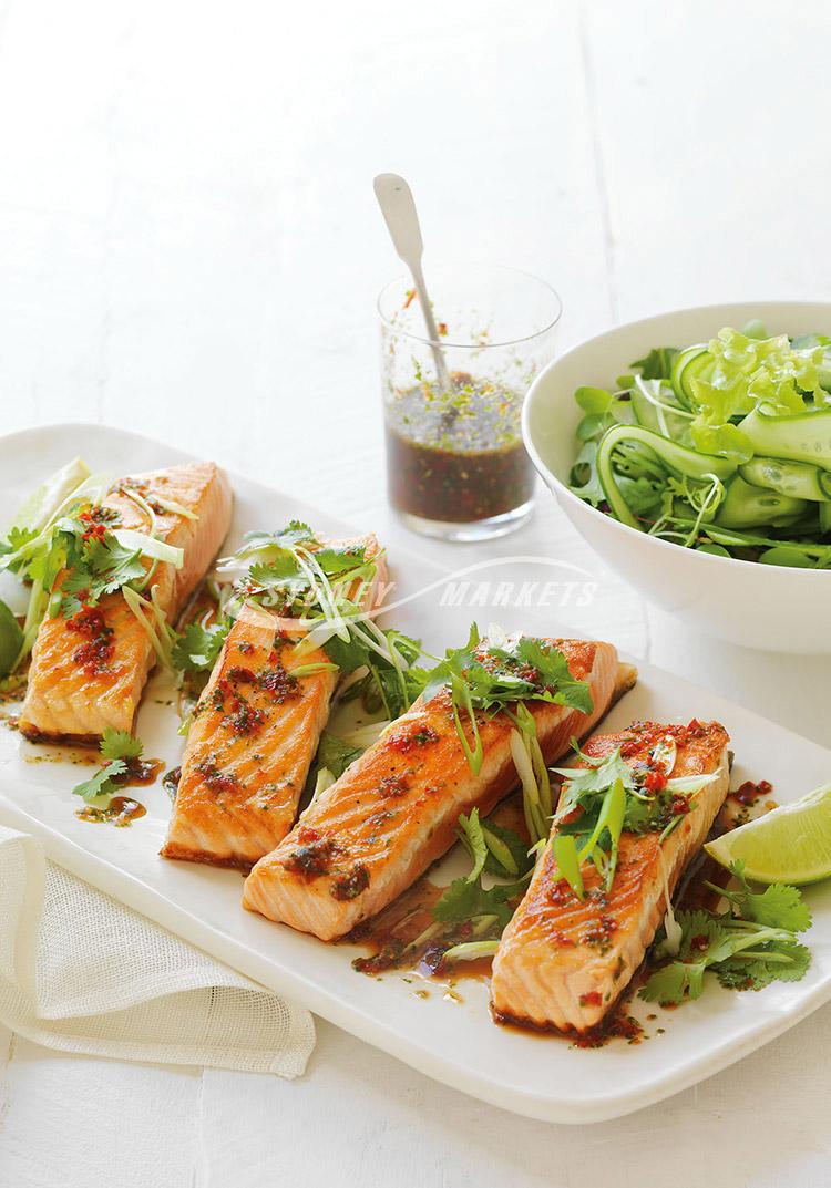 Chilli & coriander sauce with salmon