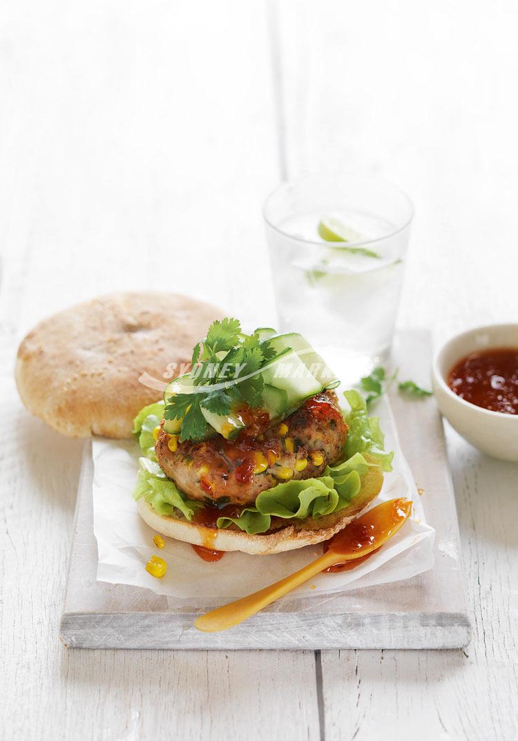 Corn, coriander & chicken burgers